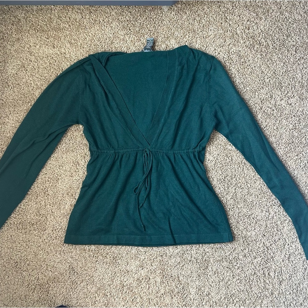 W Evergreen Hillard & Hanson Hooded V Neck Cinched Sweater Size L |D18